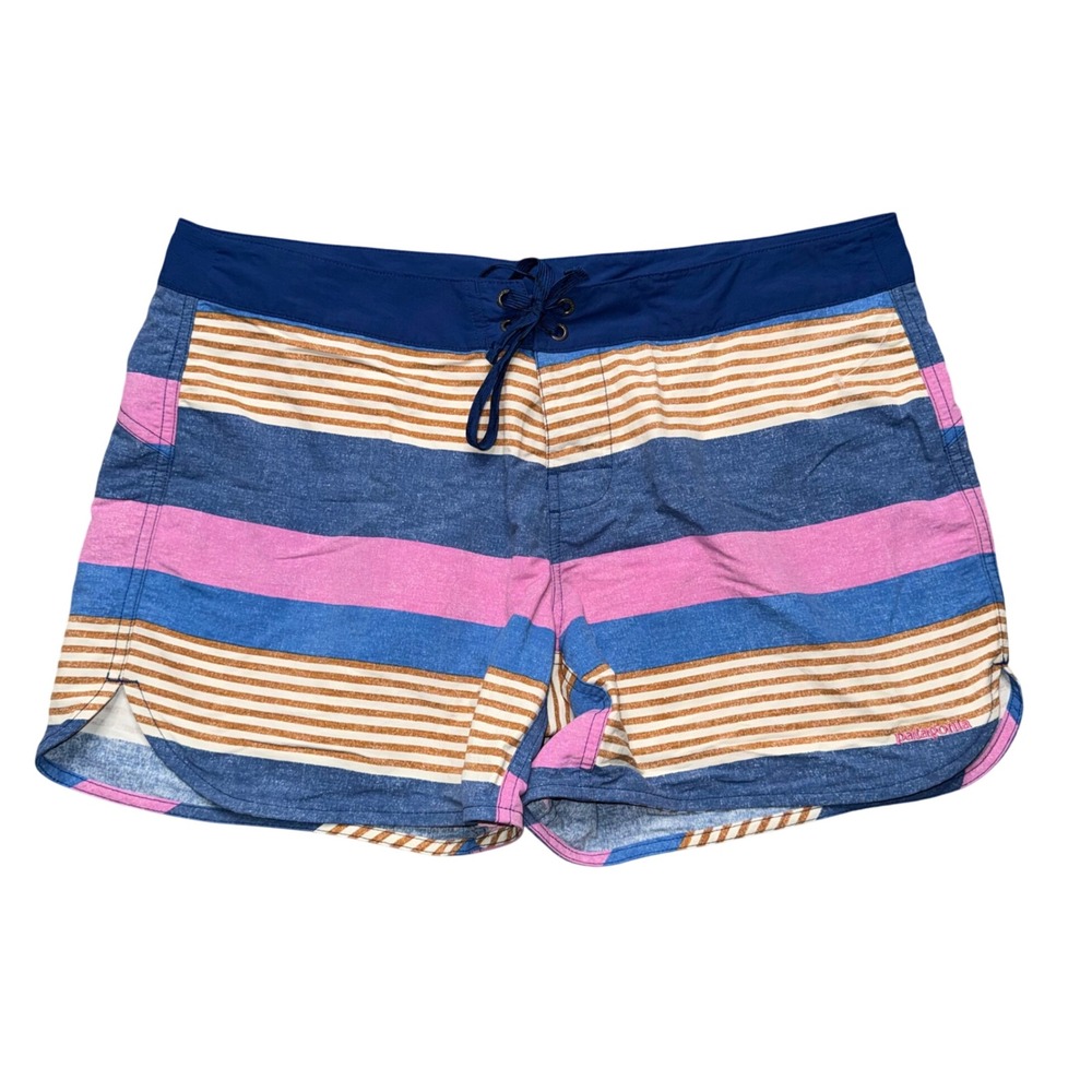 Patagonia Board Shorts Womens 14 Blue Pink Striped Excellent Recycled Nylon‎